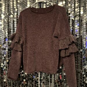 Mossimo Supply Co. Women's Sweater with Ruffled Sleeves - Dark Brown